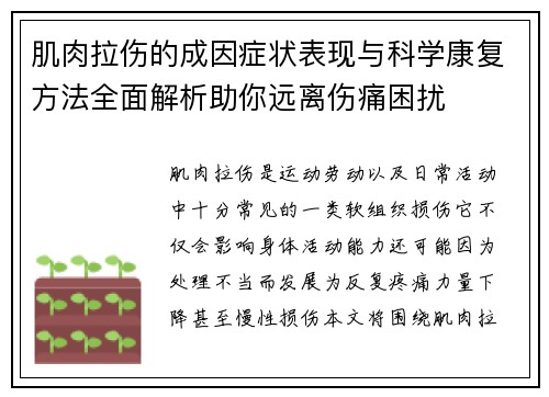 肌肉拉伤的成因症状表现与科学康复方法全面解析助你远离伤痛困扰
